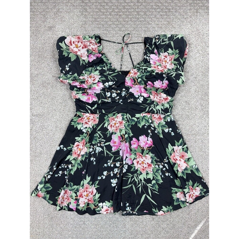 City Chic Dress Womens L Plus Black Floral Sweetheart Puff Sleeve Mini Sundress